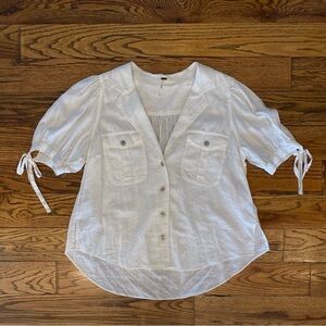 Free People “Safari Babe” Linen-Blend Button-Down Top - White - Size M